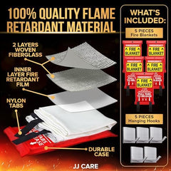 JJ CARE fire blanket with hooks for fast access emergencies