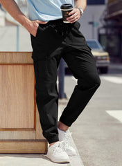 JMIERR men's cargo pants diagonal pocket highlights easy access for phones on runs.