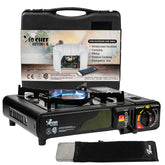 Jo Chef camping stove with windshield delivering a steady outdoor flame for cooking