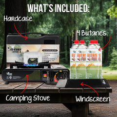 Jo Chef CSA certified camping stove with safety features for outdoor cooking.