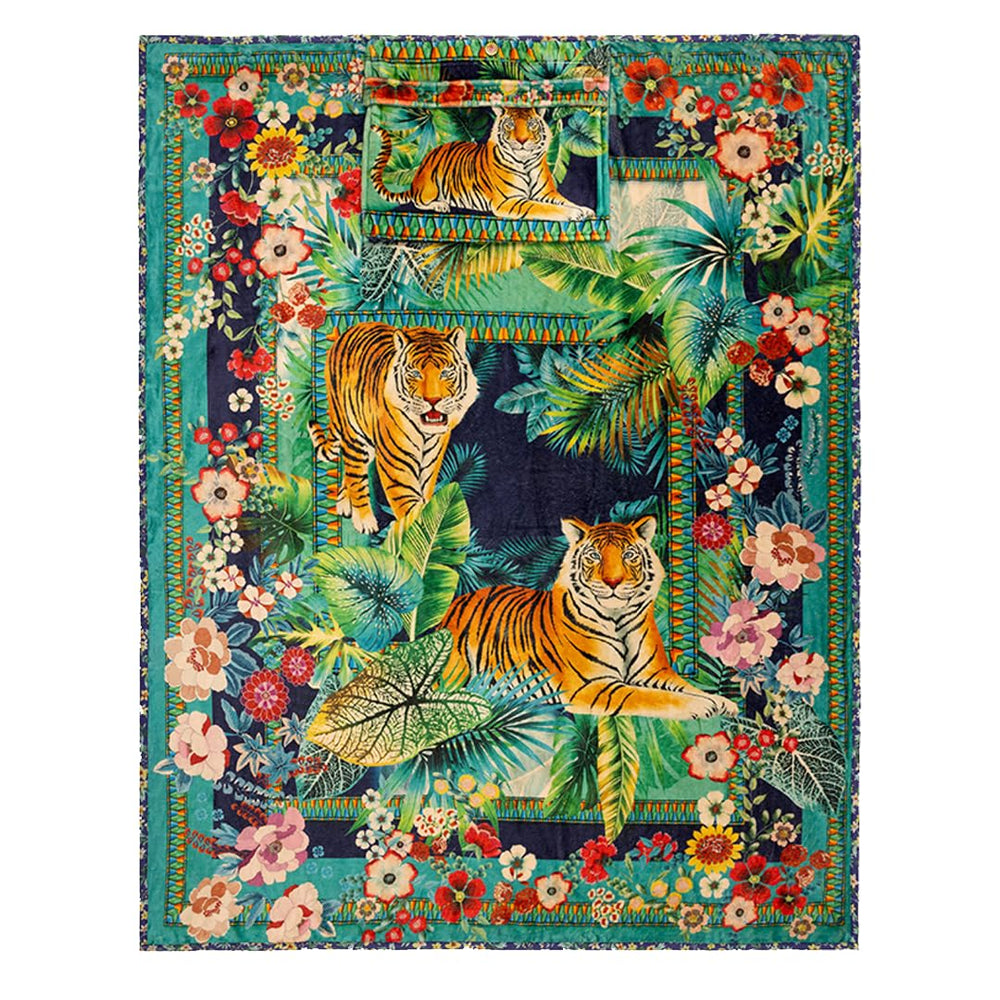 Johnny Was Tigres travel blanket cream for cozy warmth on the go.