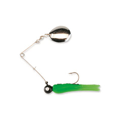 Beetle Spin nickel blade with white body and red dot, side profile