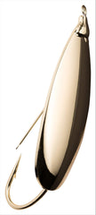 Johnson SM12 Gold Minnow Spoon shining in sun for long casts and weedless action