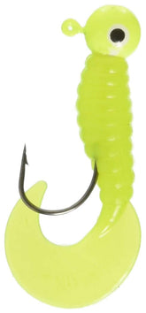 Johnson Swimming Grubs chartreuse bait with pre-rigged head, ready to trigger bites on bass.