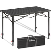 Join Nature portable outdoor adjustable table top view demonstrates sturdy aluminum surface for group meals.