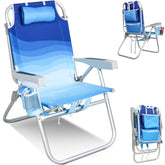 Join Nature Tall Beach Chair Wave Blue front view highlighting elevated seating for easy on/off.