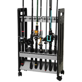 Gray Jorazor 16-rod fishing rod holder on casters