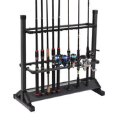 Jorazor 24-slot fishing rod rack in gray aluminum with vertical design
