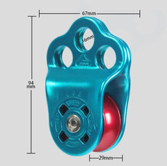 JOTOUCH three-hole ball bearing pulley enables smooth rope rotation for climbing.