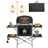 JOUYEK camping table with windscreen offers a stable outdoor cooking surface.