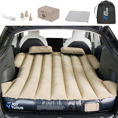 Joytutus Model Y air mattress fits snugly inside a car for comfortable travel.