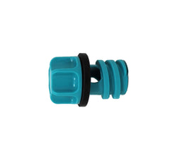 Heavy-duty teal plastic plug adds durability for outdoor use.