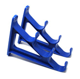 JSP Manufacturing blue horizontal rod rack, side view, space-saving storage.