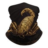 JTKBNVM Gold Scorpion balaclava close-up with UV protection and breathable fabric.