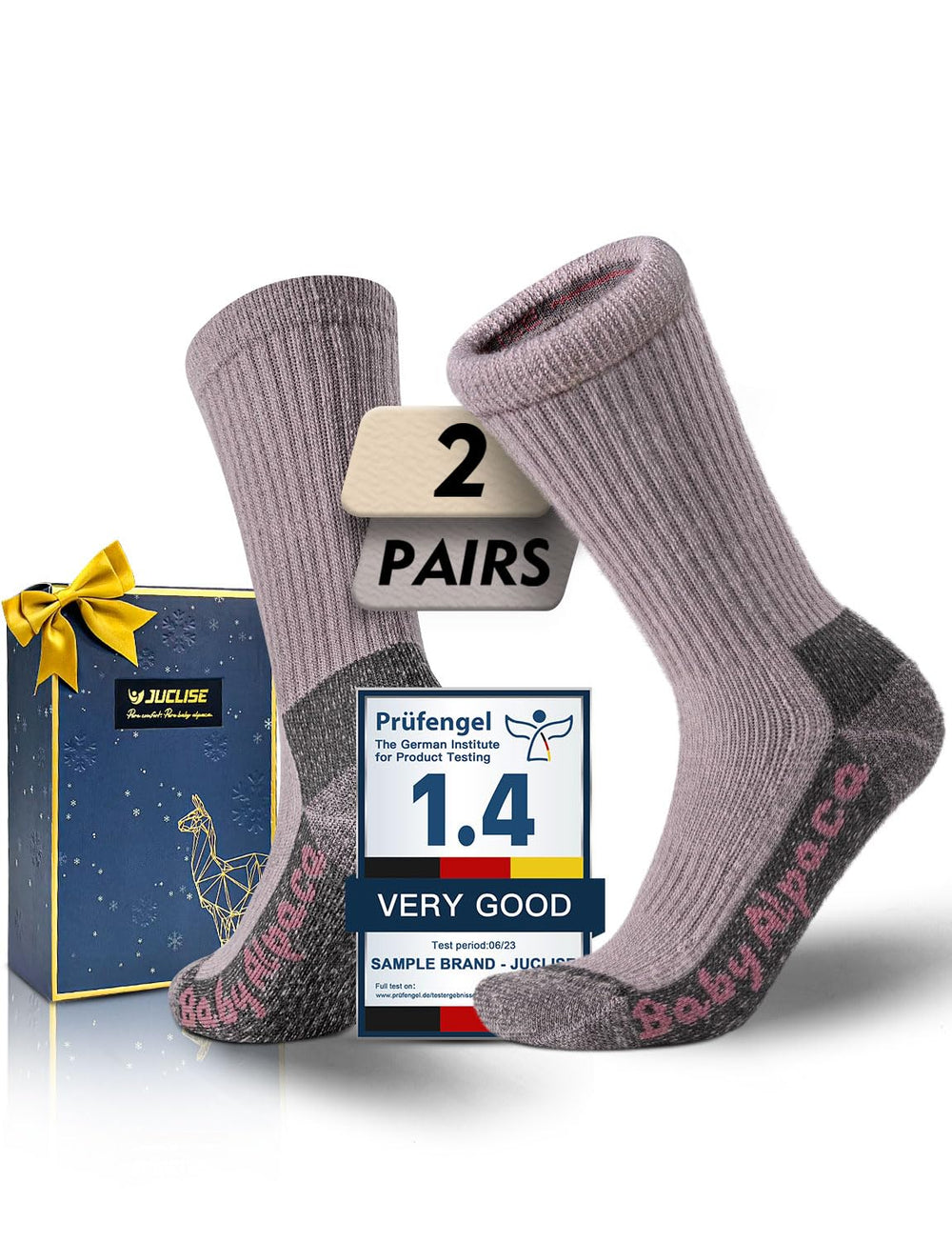 Juclise Alpaca Wool Hiking Socks plush interior close-up for warm comfort on cold winter treks.