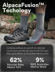 Juclise Alpaca Wool Warm Hiking Socks interior fleece close-up highlights plush insulation.