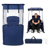 Juexica camping chair with canopy shade folded for easy transport and storage.