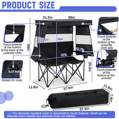 Juexica double beach chair right view showing side shade panels