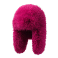 Julpsk winter faux fur trapper hat rose red front view with ear flaps for warmth