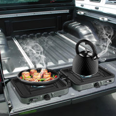 Julymoda camping stove folded with carry bag for effortless transport.