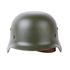 Jungle Leopard M35 helmet with leather lining, side profile, rugged steel for airsoft skirmishes.