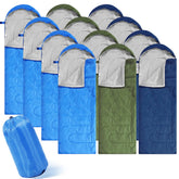 Junkin 12-pcs camping sleeping bags folded compactly for easy transport and storage.