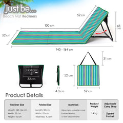 Just Be Beach Sun Mat adjustable backrest for custom sunbathing angles.