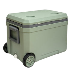 Just-V 45L cooler front view, sturdy and ready for outdoor trips.