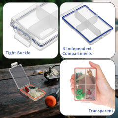Front view of the clear tackle box with four compartments