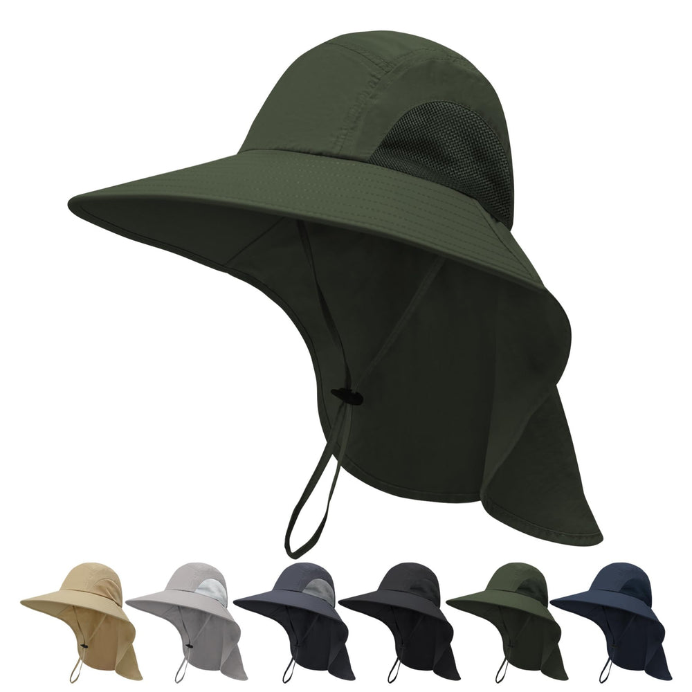 JYxingchi fishing hat with neck flap in green – front view