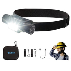 K-Bern headlamp side view demonstrates hands-free lighting during activities.
