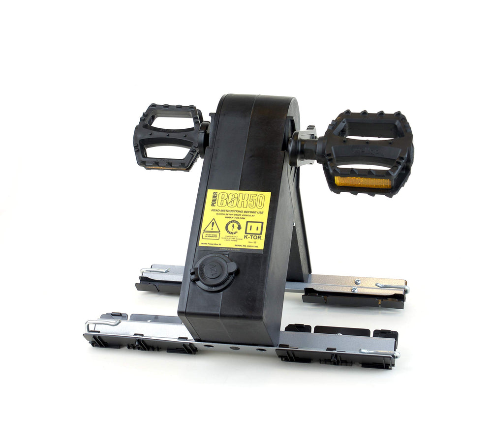K-TOR Power Box 50 pedal generator powering small devices on the go.