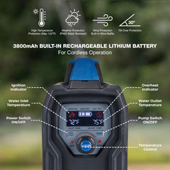 Kakadu Outback Shower rechargeable battery powers independent field use.