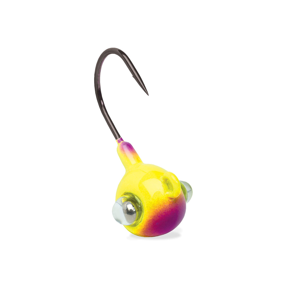 Kalin's GELB14 Google Eye Live Bait Jig with purple-chartreuse colors, ideal for casting and jigging with live bait.