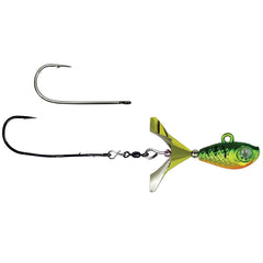 Kalins Google Eye Tungsten Firetiger lure with spinner; attracts and triggers bites with glow rattle