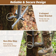 Kalkal climbing sticks strap-system ensures secure attachment on trees.