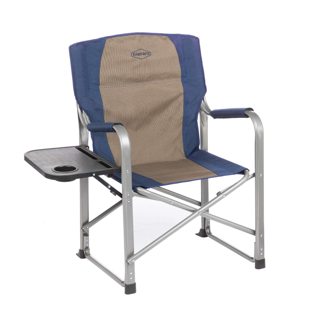 Kamp-Rite Director's Chair blue with side table and cup holder for easy beverages