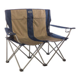 Kamp-Rite two-person folding chair navy-tan color ideal for camping comfort.