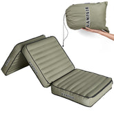 Kampair detachable tri-folding sleeping pad setup demonstrates versatile camping comfort options.