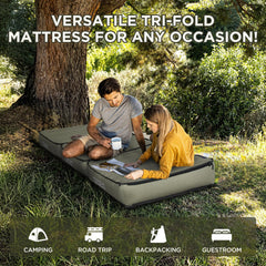 Kampair ultra-thick 5.5-inch air mattress provides plush sleep on rough ground.