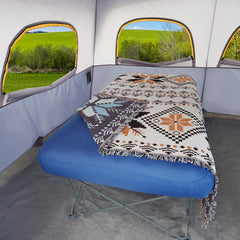KAMPKEEPER camping cot shows quick and easy setup for fast camping setup.