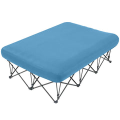 KAMPKEEPER camping cot with inflatable air mattress ready for outdoor comfort at the campsite.