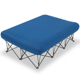 KAMPKEEPER camping cot setup shows elevated sleeping surface for outdoor comfort.