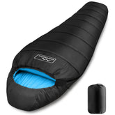 KAMPKEEPER Mummy Sleeping Bag folded in carrying bag for easy backpacking
