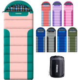 Kanyak sleeping bag blue-green-pink exterior shows roomy space for camping nights