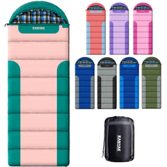 Kanyak sleeping bag blue-green-pink exterior shows roomy space for camping nights