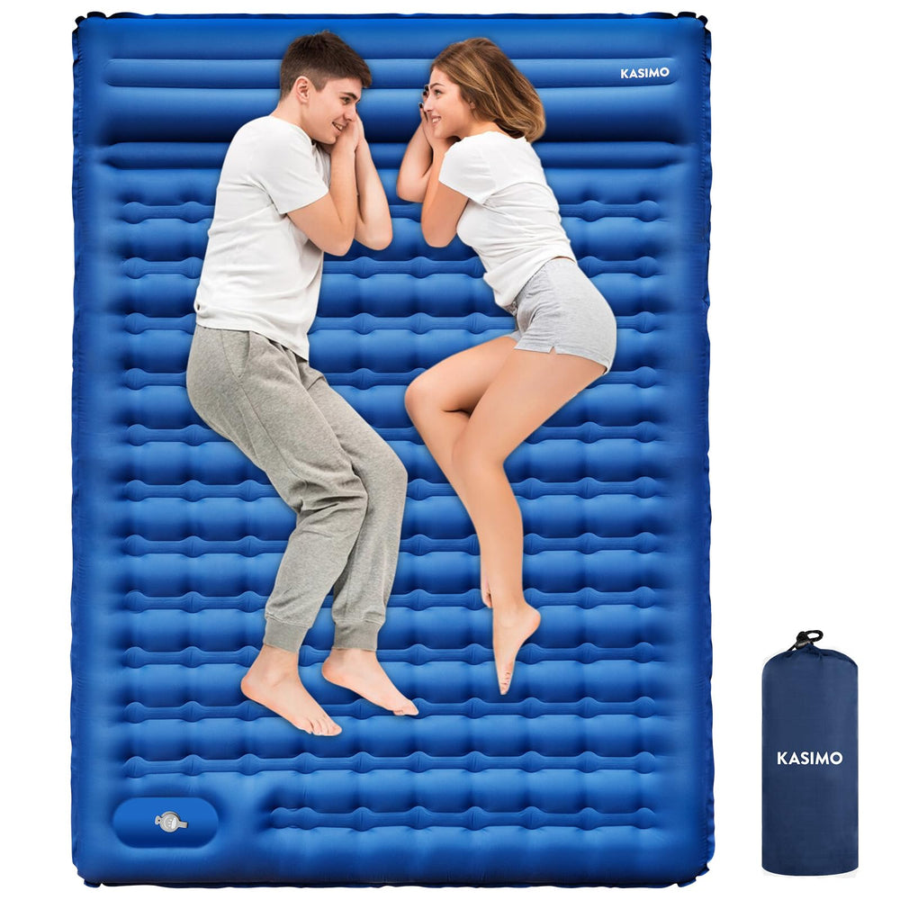 KASIMO double sleeping pad inflated for two campers with a broad, cushioned sleeping area.