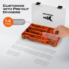 KastKing Bait Vault camouflage tackle box lid showing quick-view access for fast bait changes.