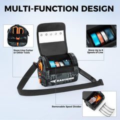 KastKing BaitSpace bag 6-spool divider shows versatile storage layout.
