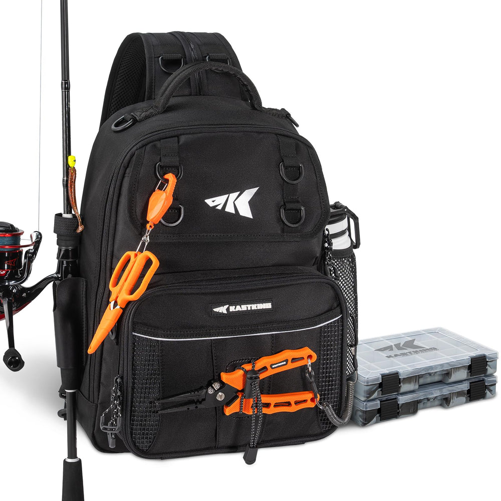 KastKing BaitSpace bag side view shows rugged sling for bank, wading, and boating.